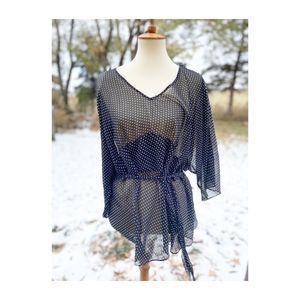 Cherokee Sheer Polkadot Blouse Top Sash Flutter